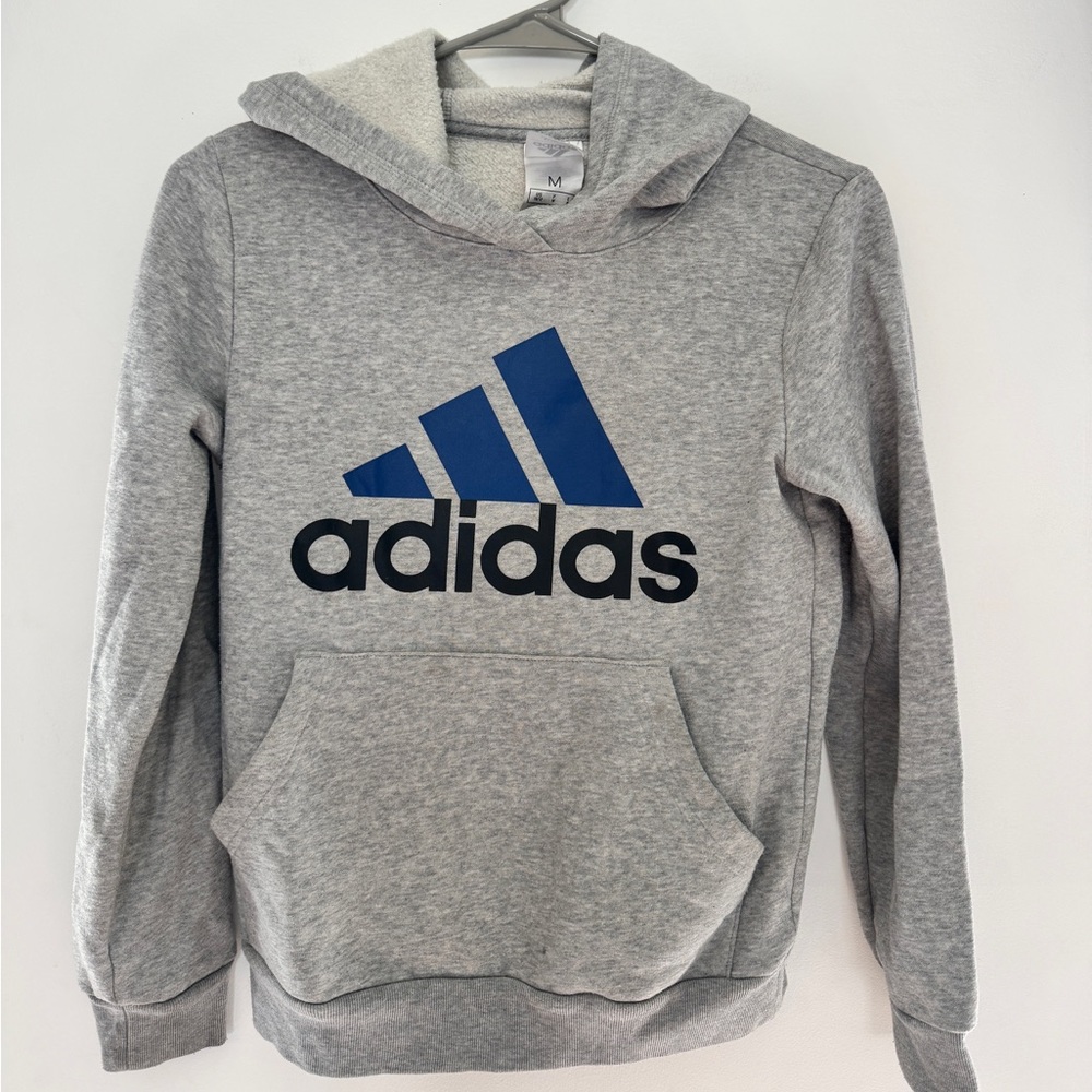 adidas Grey Hoodie with Blue Logo for Kids